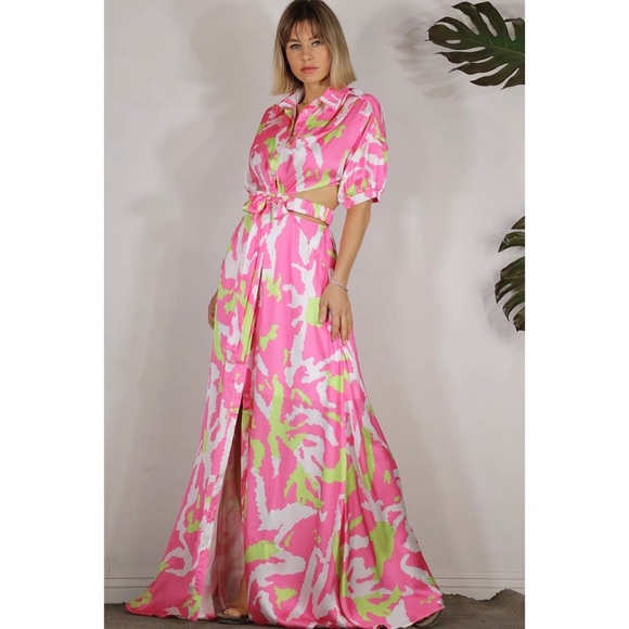Pink and Green animal print maxi dress - Picture 5 of 7